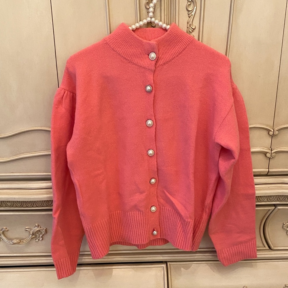 Women's Pink Button-Up Sweater